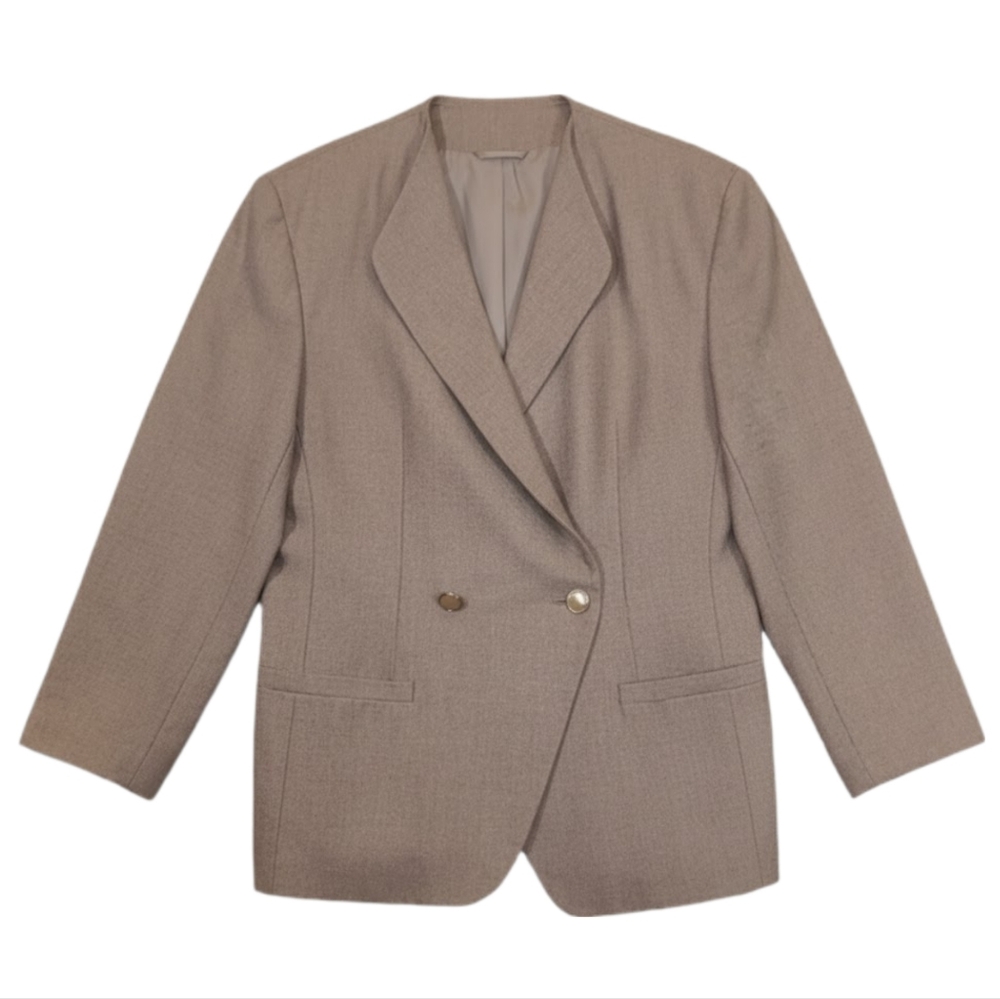 Vintage Michelle Brett Pure Wool Wrap Blazer Womens Plus Size 16 Tan Neutral